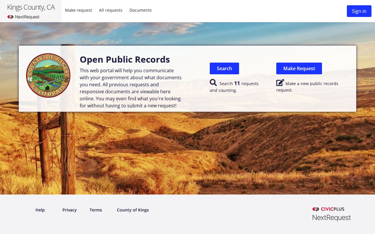 Corcoran public records Kings County NextRequest portal
