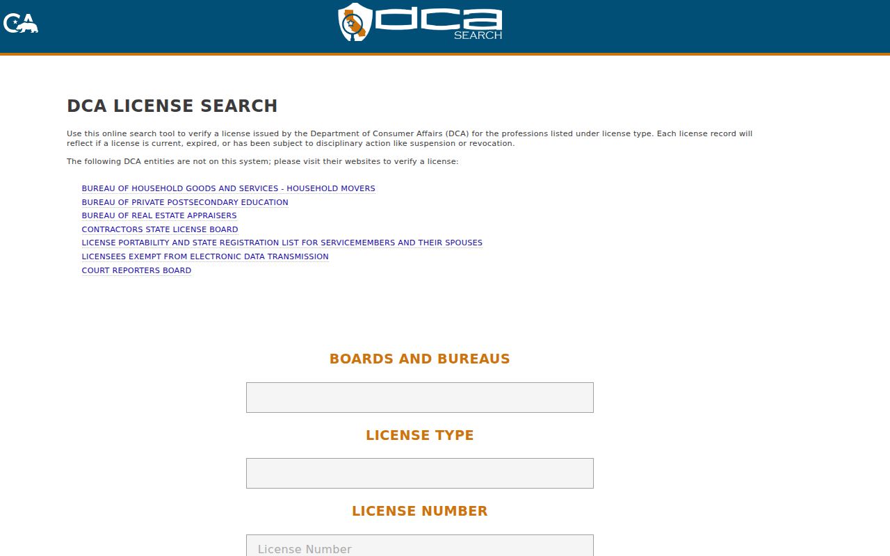 Corcoran people directories California DCA License Search