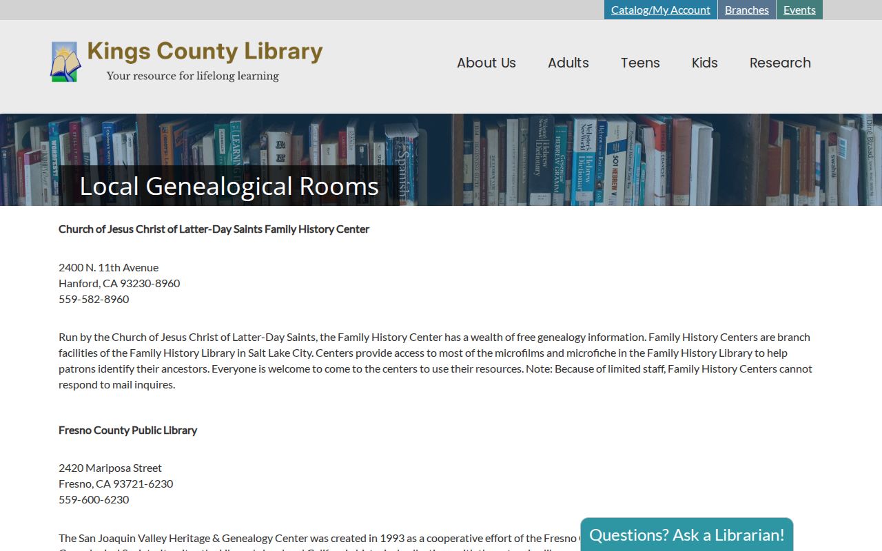 Corcoran people directories Kings County Library genealogy rooms