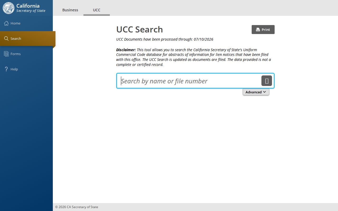 Corcoran public records California Secretary of State UCC search