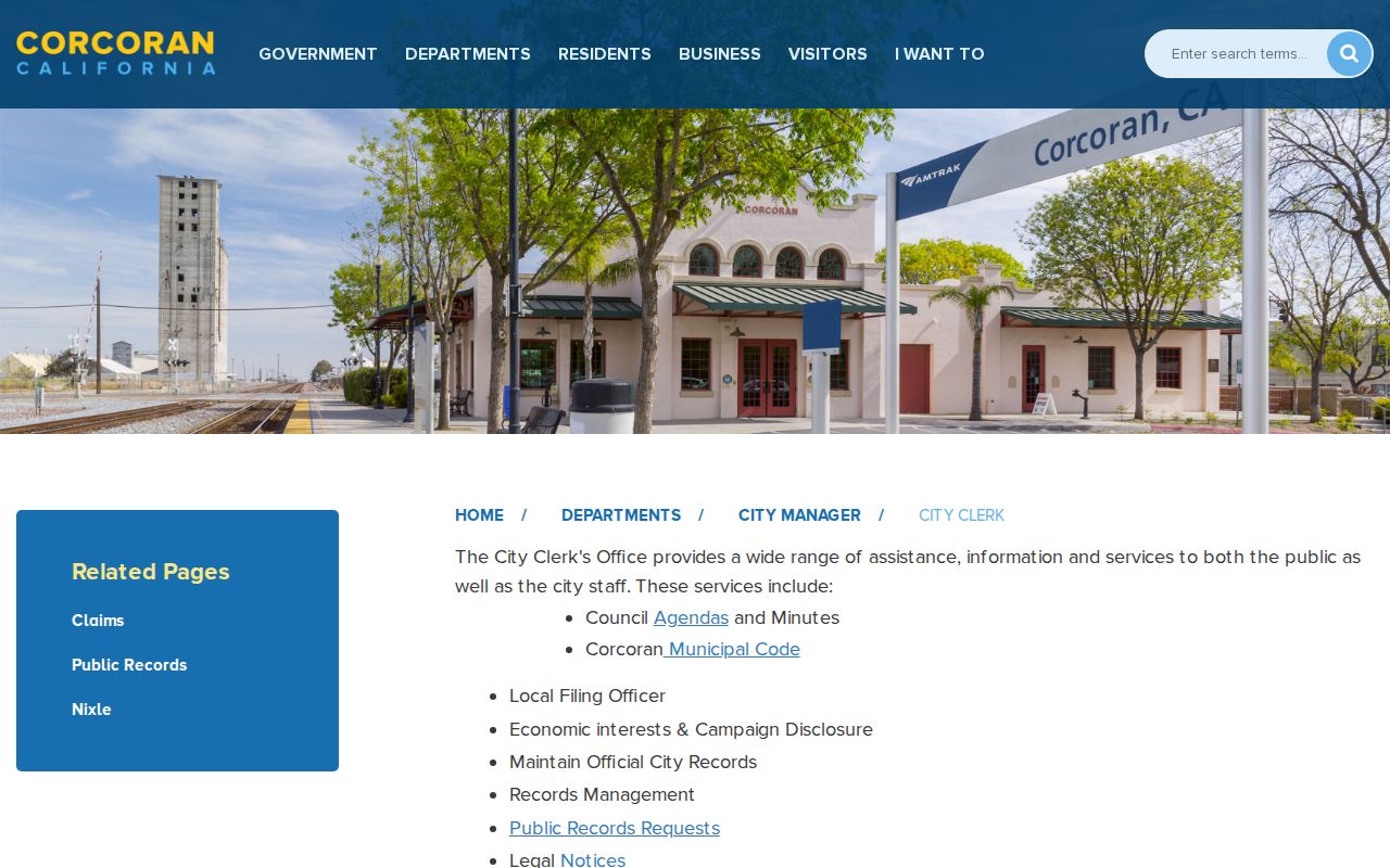 Corcoran public records City Clerk records office