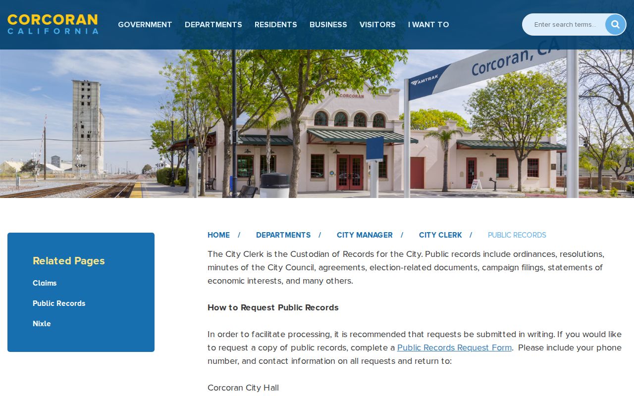 Corcoran public records city request procedure